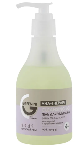 GREENINI гель д/умывания green tea&aha acid aha-therapy 235мл